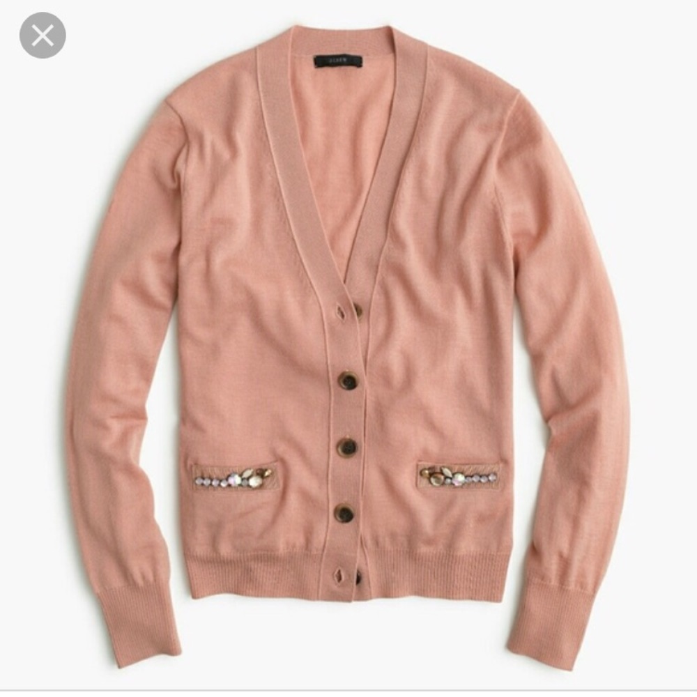 J. Crew Pink Jeweled Cardigan